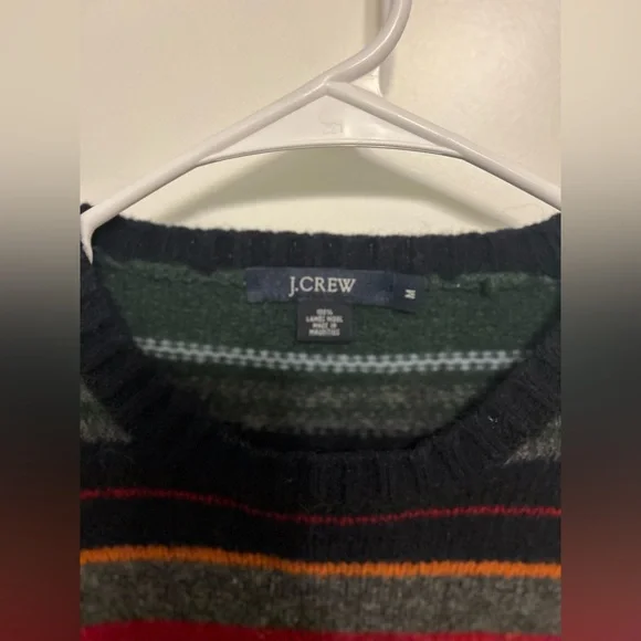Vintage JCrew 100% Lambs Wool Stripped Crewneck Sweater - Picture 5 of 8